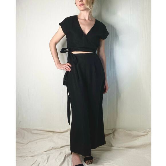 WILFRED Brax Linen Blend Black Wrap Cutout Jumpsuit US 4 - Picture 3 of 12